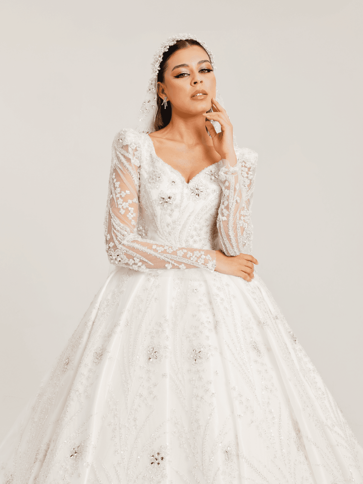 Serena İnci Detaylı Üç Boyut Dantelli A Kesim Gelinlik - Görsel 3